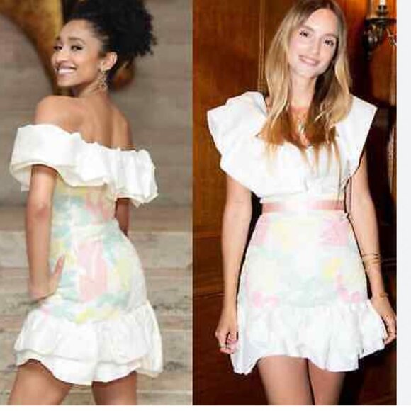 Markarian Dress Mini Ruffled Floral Off the Shoulder Pastel Grace size 2 - Picture 6 of 8